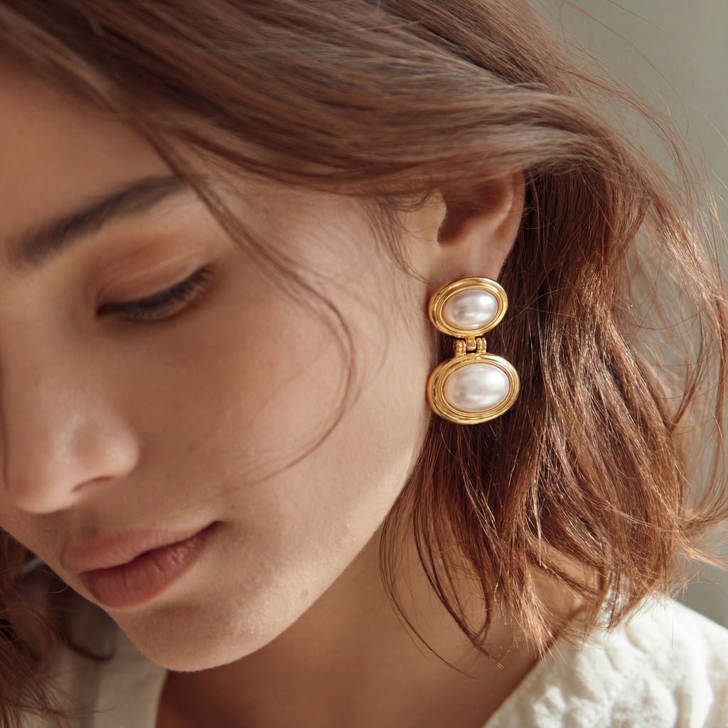 Lumia Double Oval Pearl Earrings